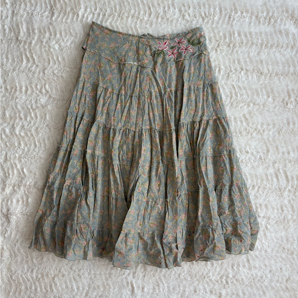 April Cornell Floral Embroidered Midi Skirt